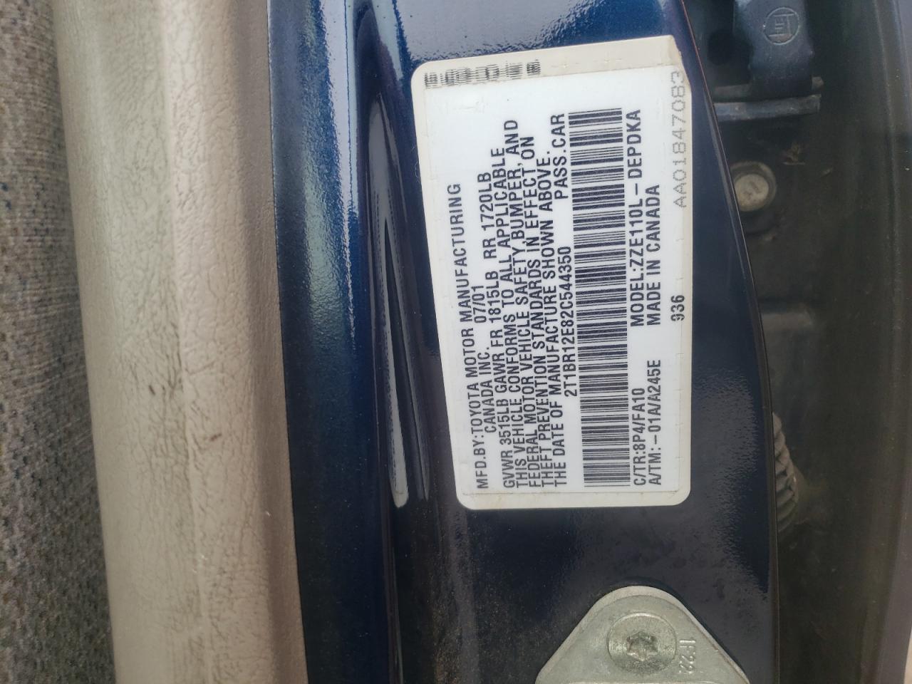 Photo 10 from auction – 2002 TOYOTA COROLLA CE with VIN 2T1BR12E82C544350