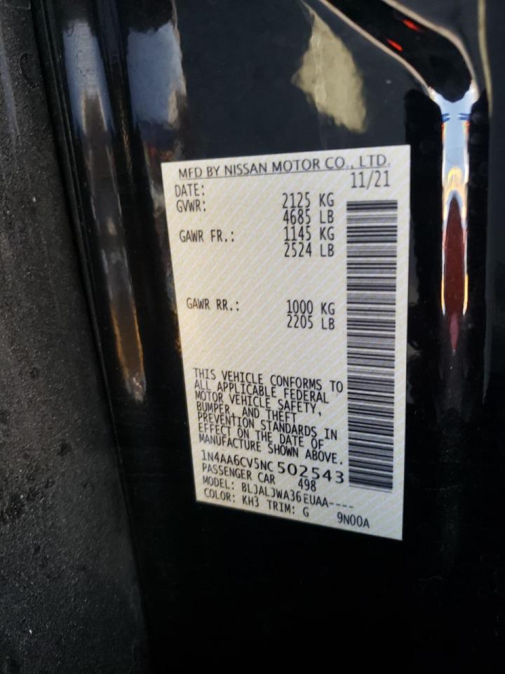 Photo 10 from auction – 2022 NISSAN MAXIMA SV with VIN 1N4AA6CV5NC502543
