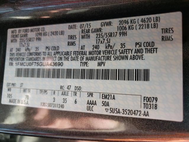 Photo 10 from auction – 2016 FORD ESCAPE S with VIN 1FMCU0F75GUA43690