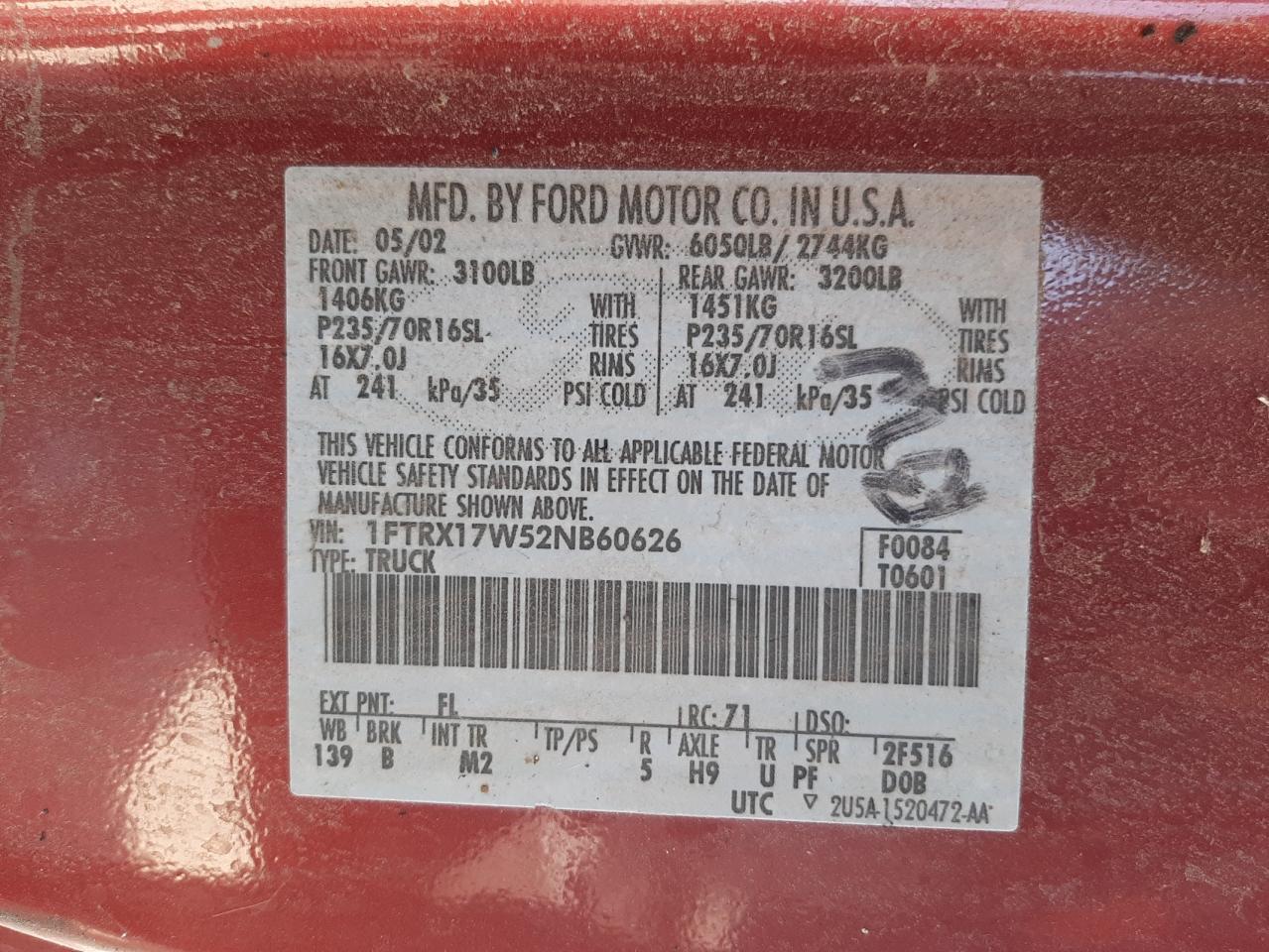 Zdjęcie 10 z aukcji – 2002 FORD F150 z VIN 1FTRX17W52NB60626
