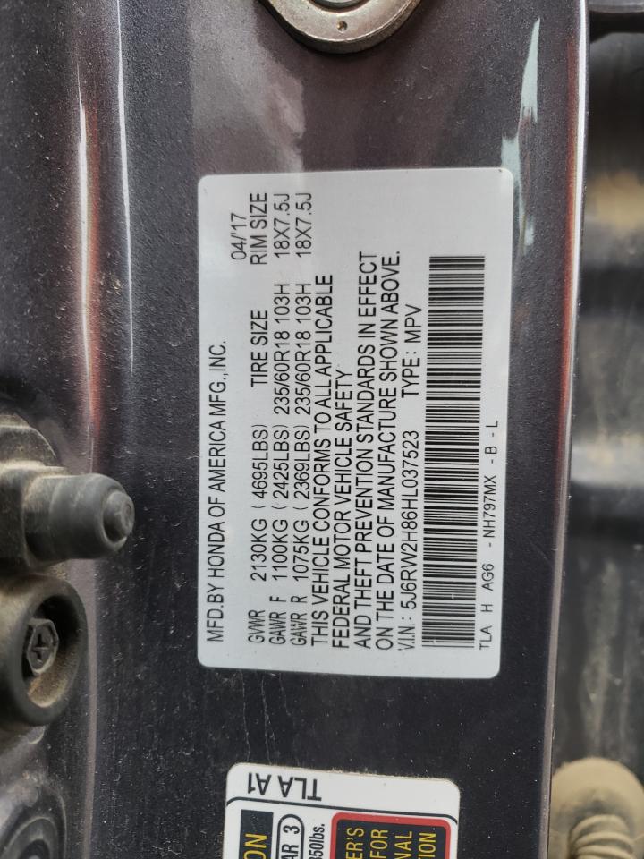 Photo 10 from auction – 2017 HONDA CR-V EXL with VIN 5J6RW2H86HL037523