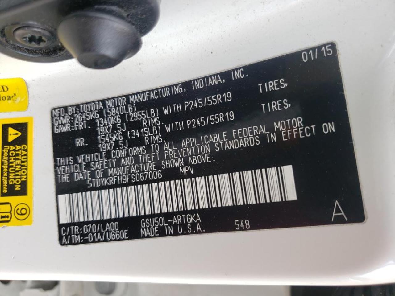Photo 10 from auction – 2015 TOYOTA HIGHLANDER with VIN 5TDYKRFH9FS067006