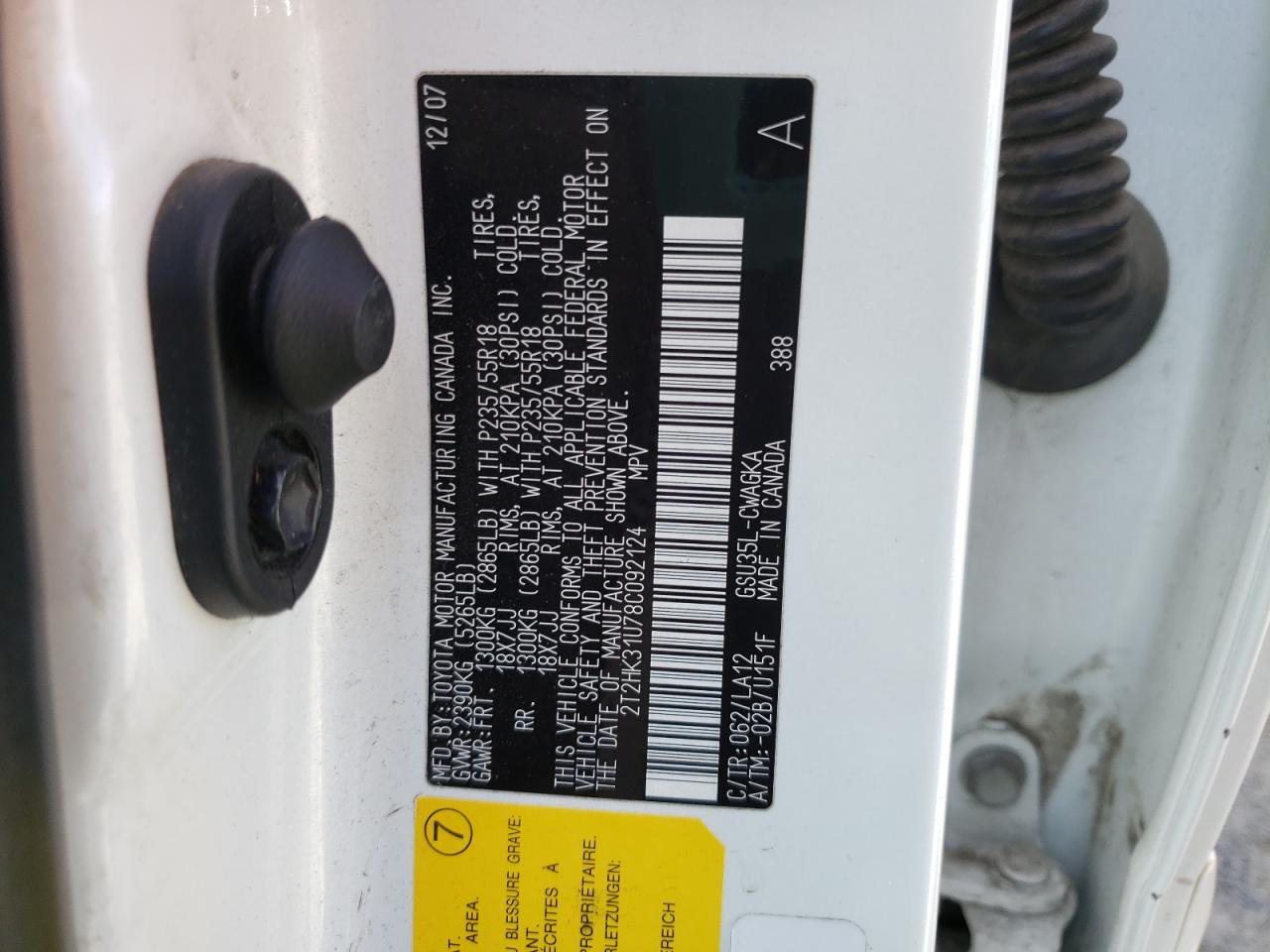 Photo 10 from auction – 2008 LEXUS RX 350 with VIN 2T2HK31U78C092124