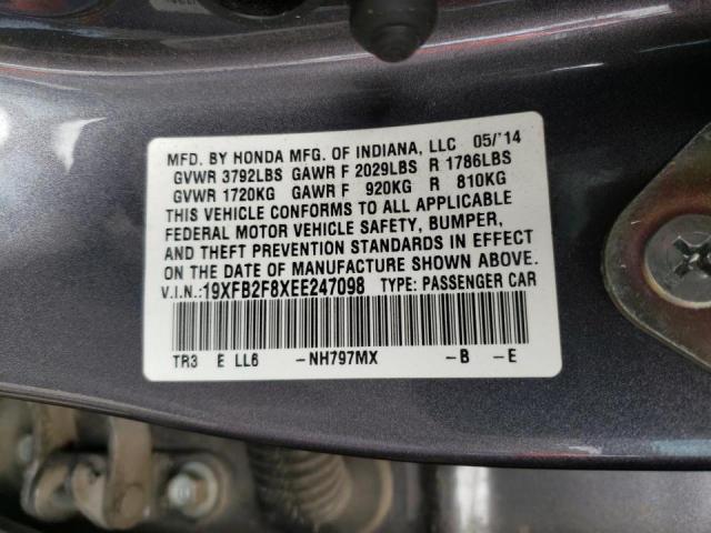 Photo 10 from auction – 2014 HONDA CIVIC EX with VIN 19XFB2F8XEE247098