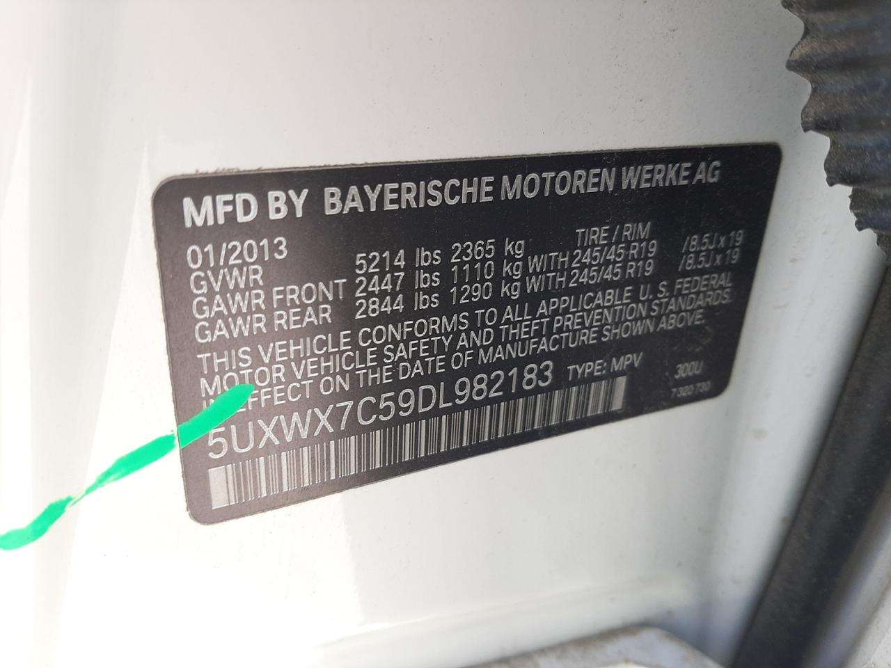 Photo 10 from auction – 2013 BMW X3 XDRIVE3 with VIN 5UXWX7C59DL982183