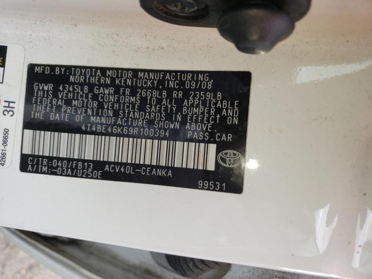 Photo 10 from auction – 2009 TOYOTA CAMRY BASE with VIN 4T4BE46K69R100394