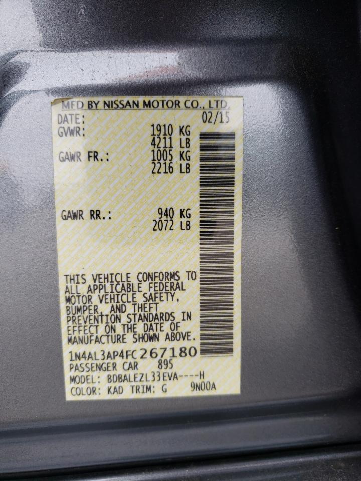 Photo 10 from auction – 2015 NISSAN ALTIMA 2.5 with VIN 1N4AL3AP4FC267180