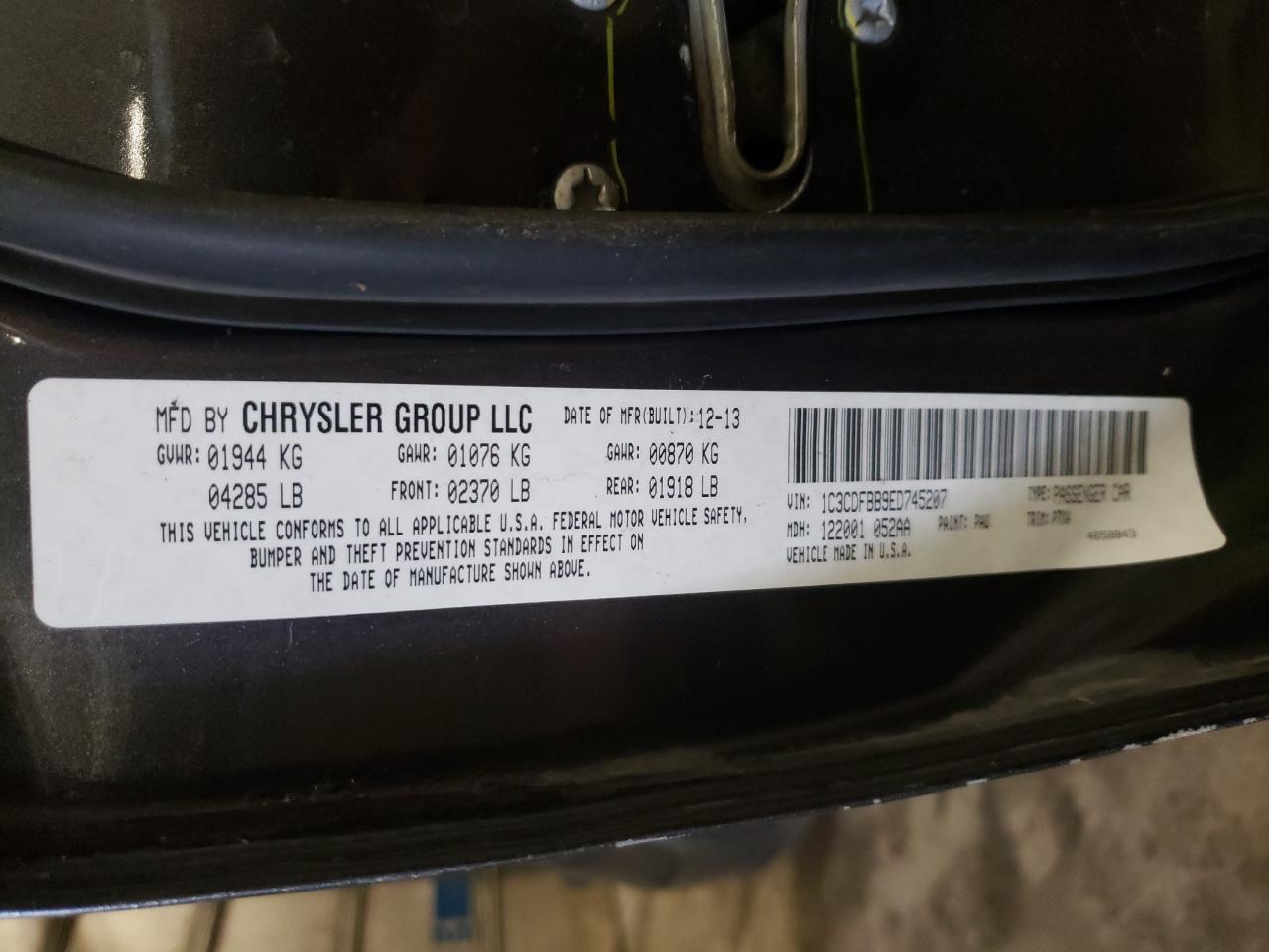 Photo 10 from auction – 2014 DODGE DART SXT with VIN 1C3CDFBB9ED745207