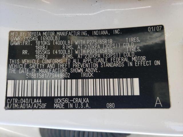 Photo 10 from auction – 2007 TOYOTA TUNDRA DOU with VIN 5TBBT58177S449802