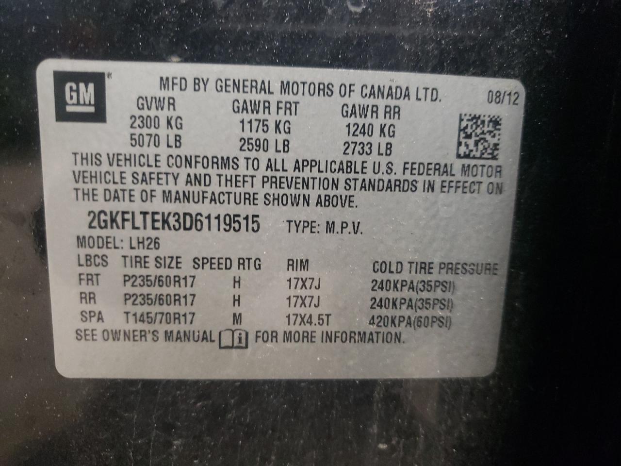 Foto 10 de la subasta – 2013 GMC TERRAIN SL con VIN 2GKFLTEK3D6119515