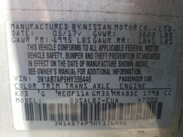 Photo 10 from auction – 2017 NISSAN SENTRA S with VIN 3N1AB7AP9HY336446
