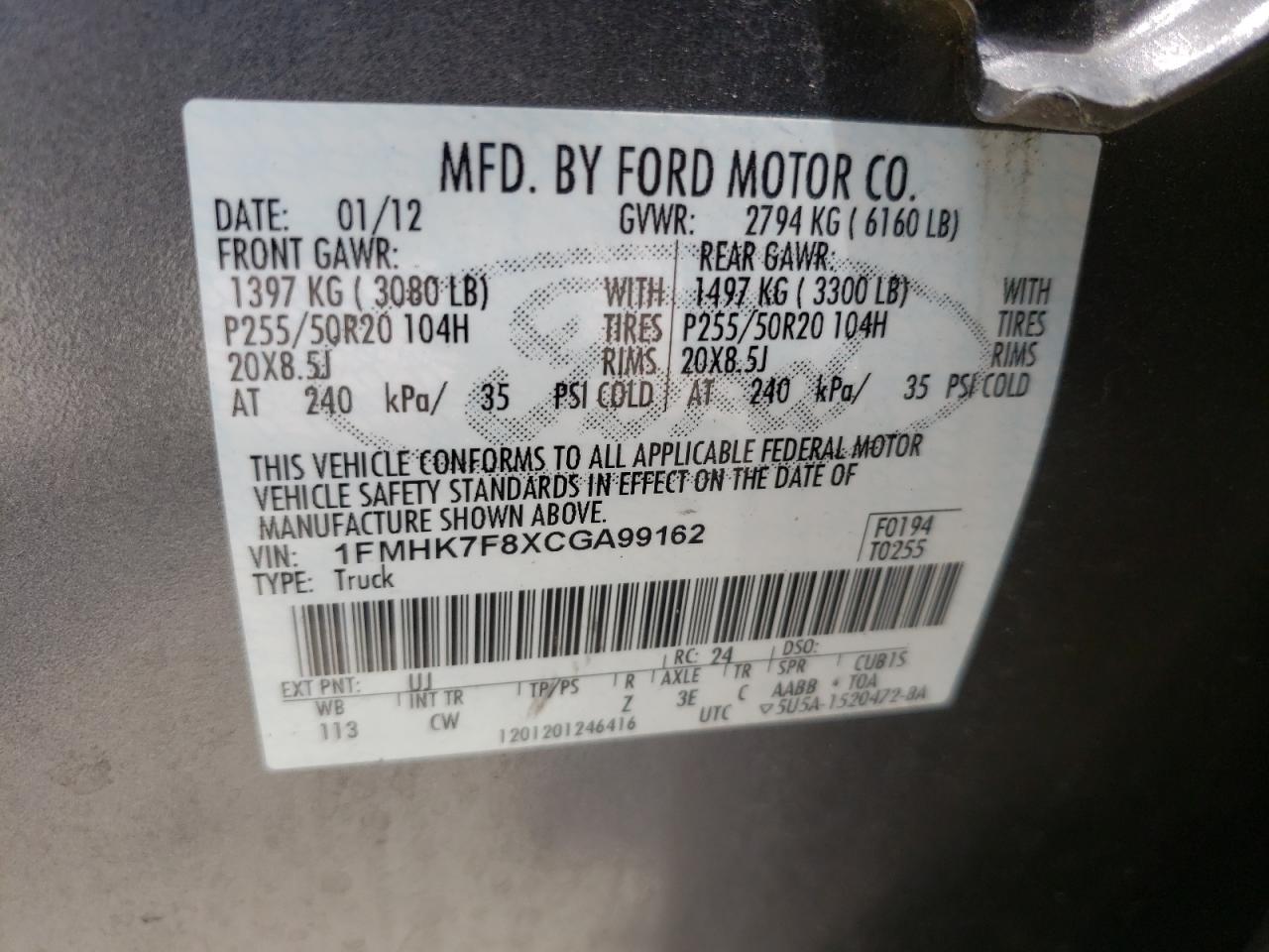 Photo 10 from auction – 2012 FORD EXPLORER L with VIN 1FMHK7F8XCGA99162