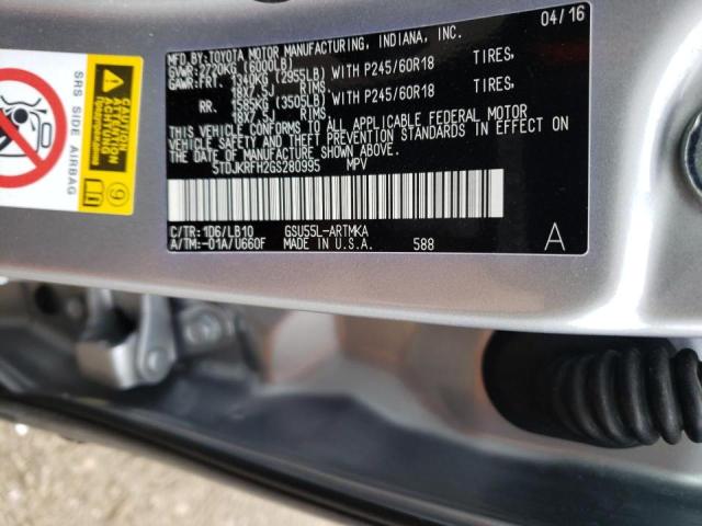 Photo 10 from auction – 2016 TOYOTA HIGHLANDER with VIN 5TDJKRFH2GS280995