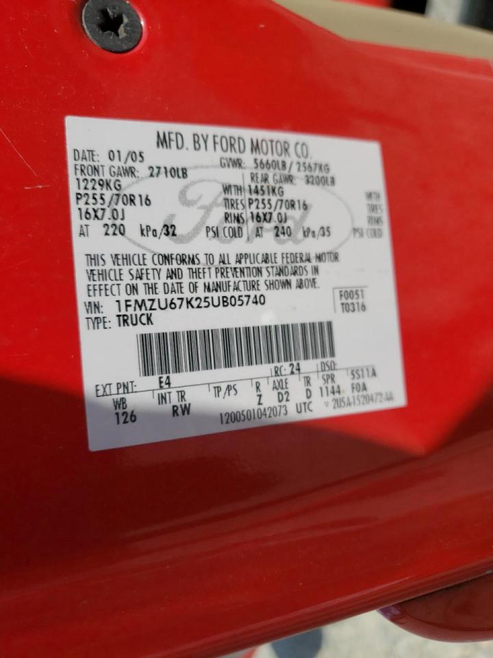 Photo 10 from auction – 2005 FORD EXPLORER S with VIN 1FMZU67K25UB05740
