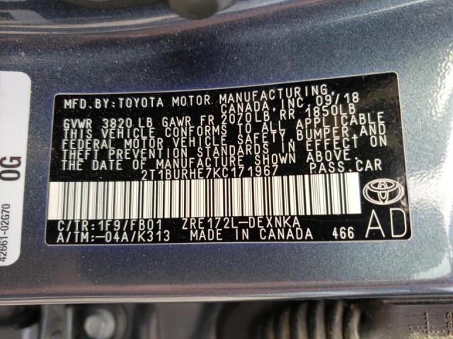 Photo 10 from auction – 2019 TOYOTA COROLLA L with VIN 2T1BURHE7KC171967