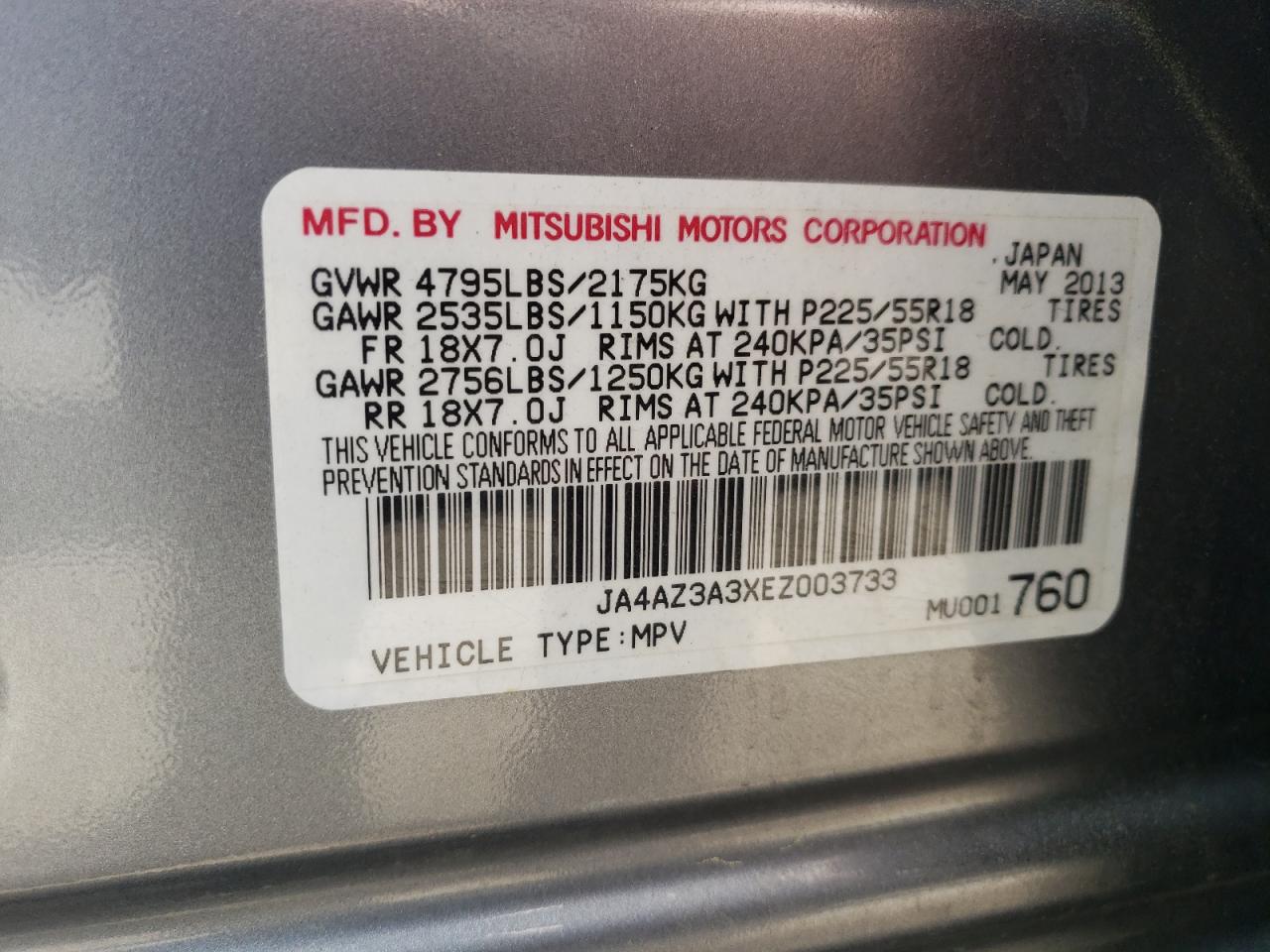 Photo 10 from auction – 2014 MITSUBISHI OUTLANDER with VIN JA4AZ3A3XEZ003733