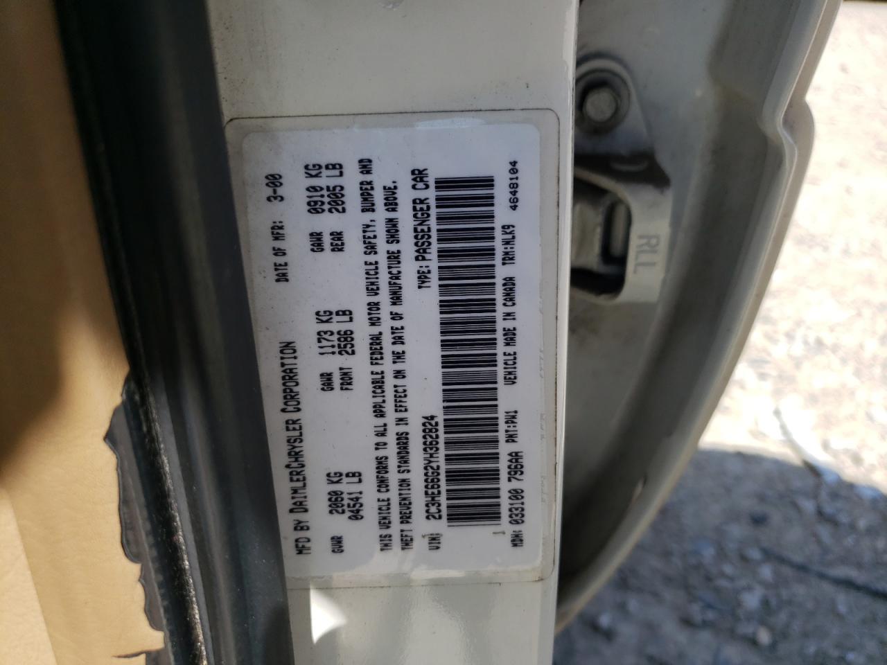 Photo 10 from auction – 2000 CHRYSLER 300M with VIN 2C3HE66G2YH362824