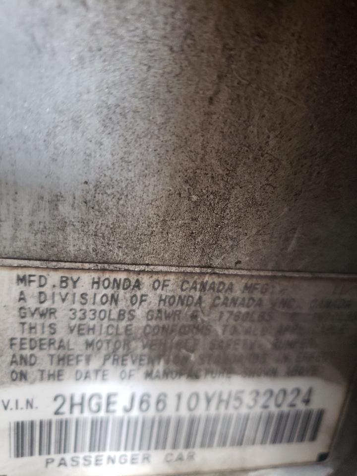 Photo 10 from auction – 2000 HONDA CIVIC BASE with VIN 2HGEJ6610YH532024