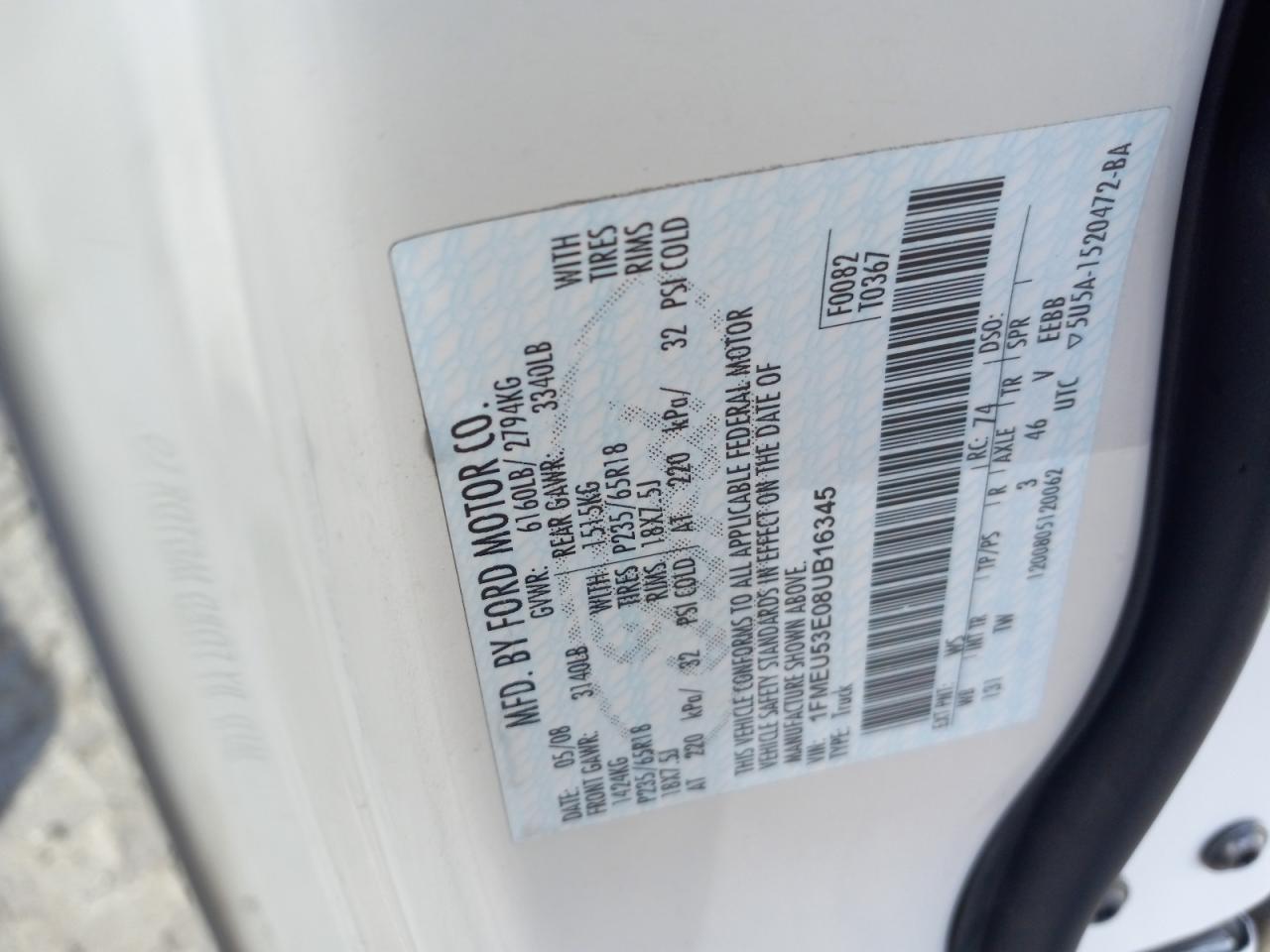 Photo 10 from auction – 2008 FORD EXPLORER S with VIN 1FMEU53E08UB16345