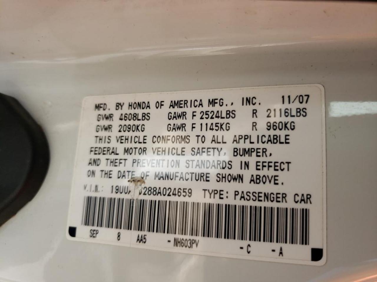 Photo 10 from auction – 2008 ACURA TL with VIN 19UUA66288A024659
