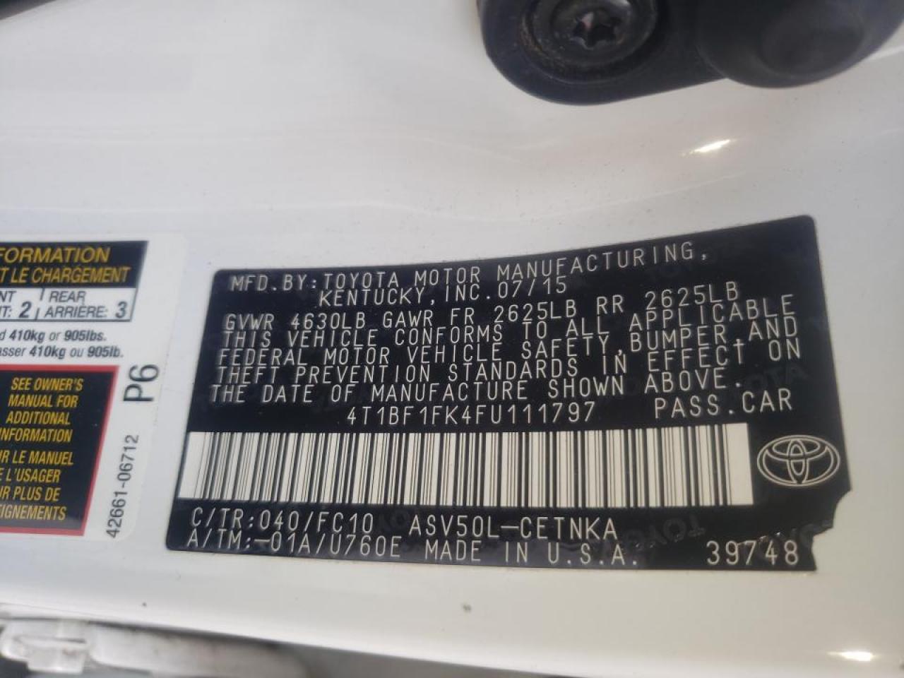 Photo 10 from auction – 2015 TOYOTA CAMRY LE with VIN 4T1BF1FK4FU111797