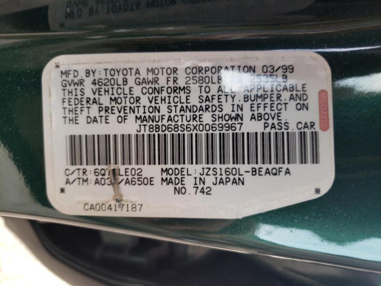 Photo 20 from auction – 1999 LEXUS GS 300 with VIN JT8BD68S6X0069967