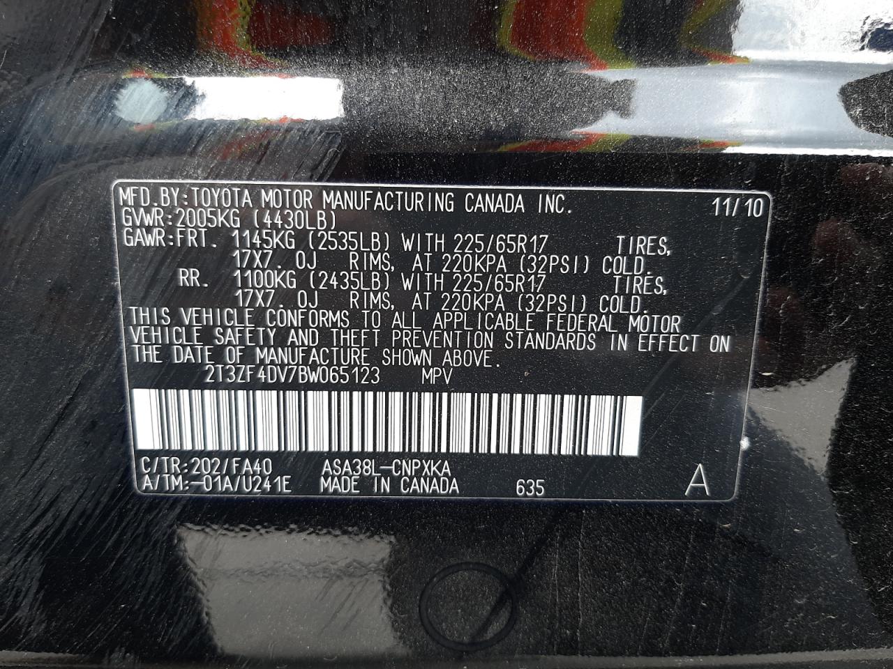 Foto 10 de la subasta – 2011 TOYOTA RAV4 con VIN 2T3ZF4DV7BW065123