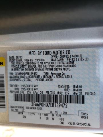 Photo 10 from auction – 2014 FORD FUSION SE with VIN 3FA6P0HD7ER139472