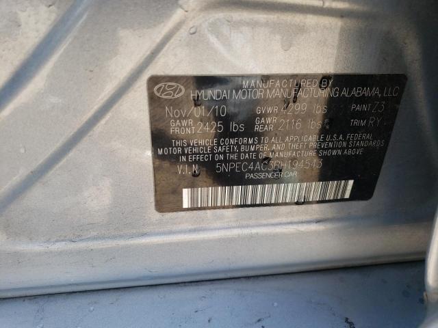 Photo 10 from auction – 2011 HYUNDAI SONATA SE with VIN 5NPEC4AC3BH194543