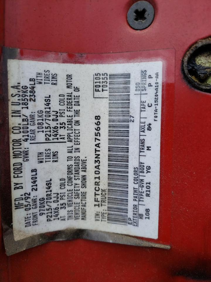 Photo 10 from auction – 1992 FORD RANGER with VIN 1FTCR10A3NTA75668