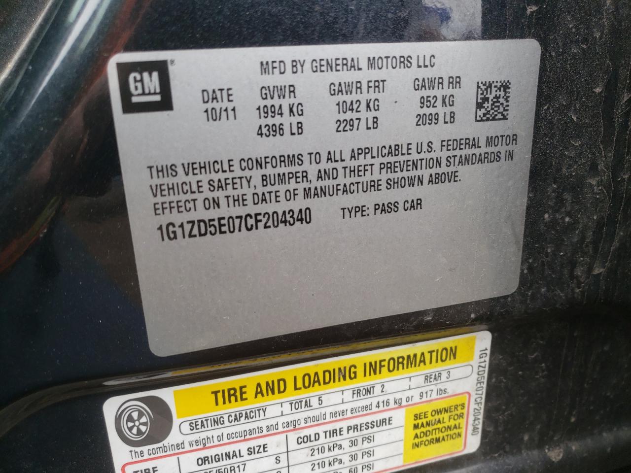 Photo 10 from auction – 2012 CHEVROLET MALIBU with VIN 1G1ZD5E07CF204340