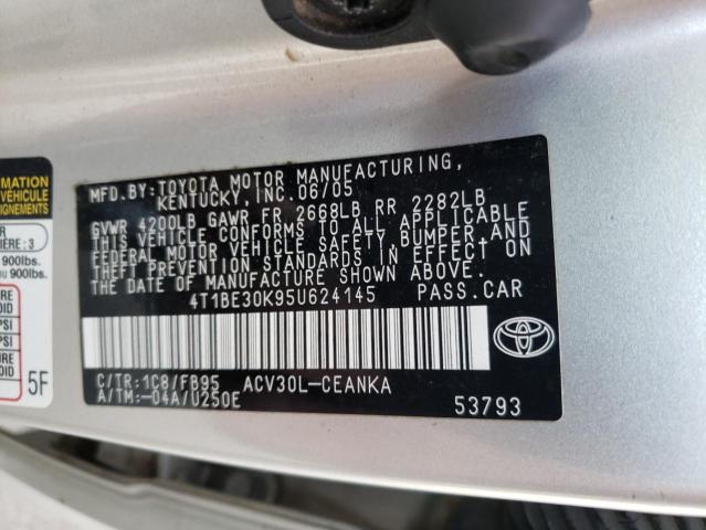 Photo 10 from auction – 2005 TOYOTA CAMRY LE with VIN 4T1BE30K95U624145