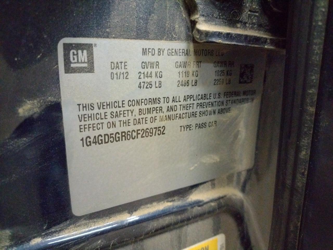 Photo 10 from auction – 2012 BUICK LACROSSE P with VIN 1G4GD5GR6CF269752