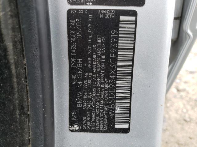 Photo 10 from auction – 2003 BMW M5 with VIN WBSDE934X3CF93919
