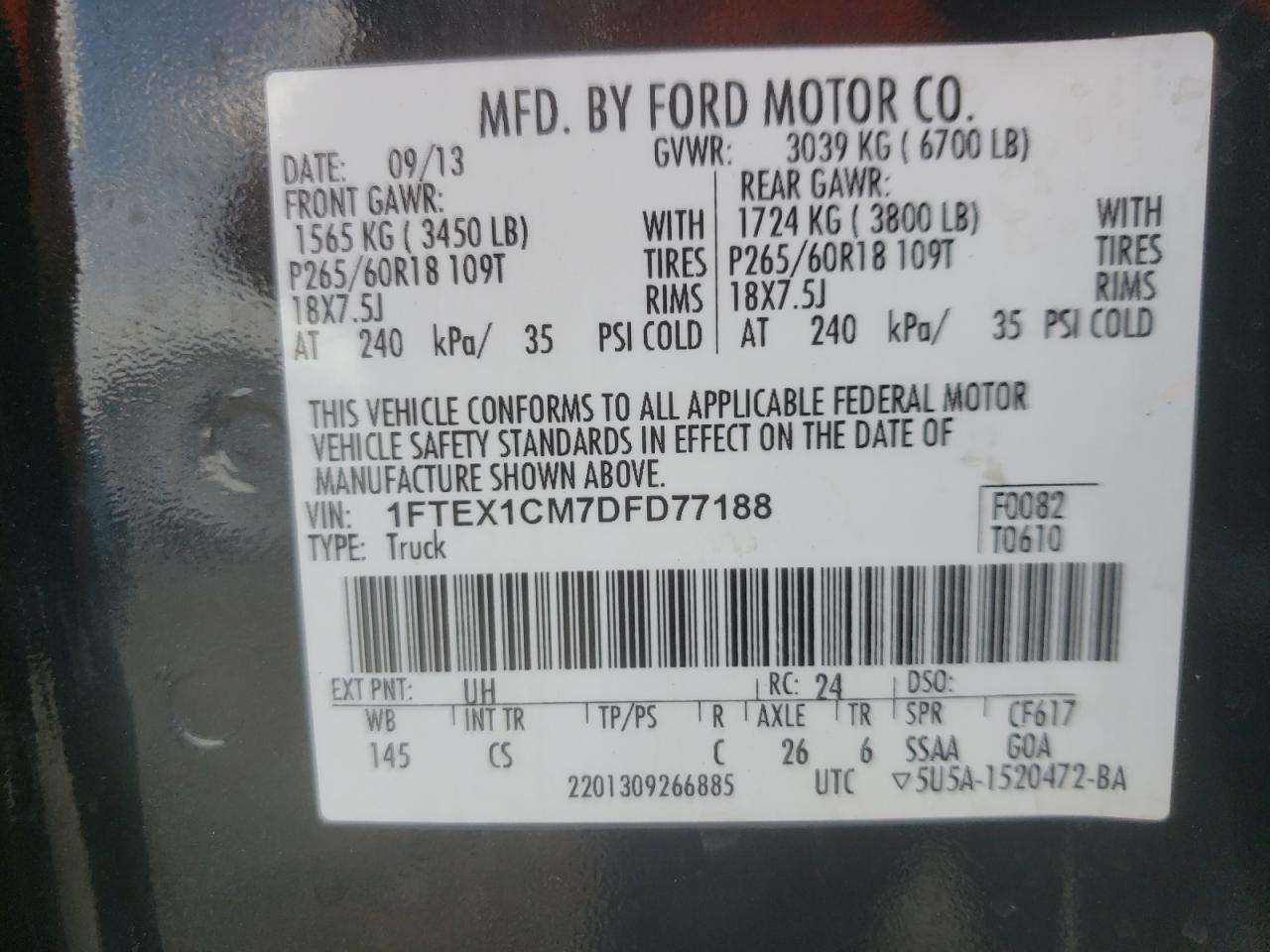 Photo 10 from auction – 2013 FORD F150 with VIN 1FTEX1CM7DFD77188
