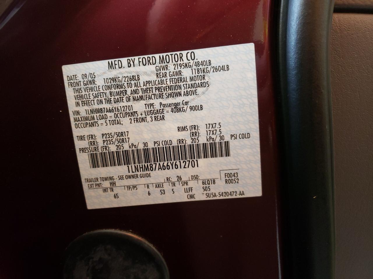 Foto 10 de la subasta – 2006 LINCOLN LS con VIN 1LNHM87A66Y612701