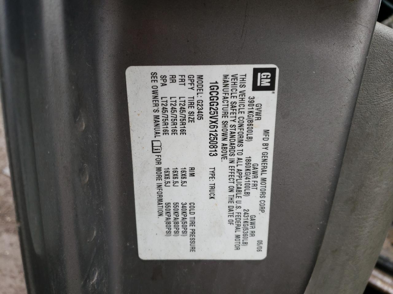 Photo 10 from auction – 2006 CHEVROLET EXPRESS G2 with VIN 1GCGG25VX61250813