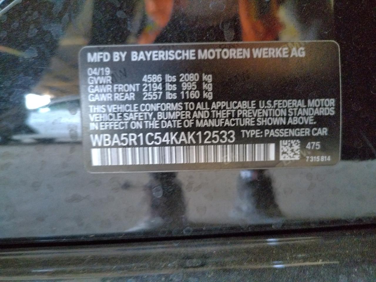 Photo 10 from auction – 2019 BMW 330I with VIN WBA5R1C54KAK12533