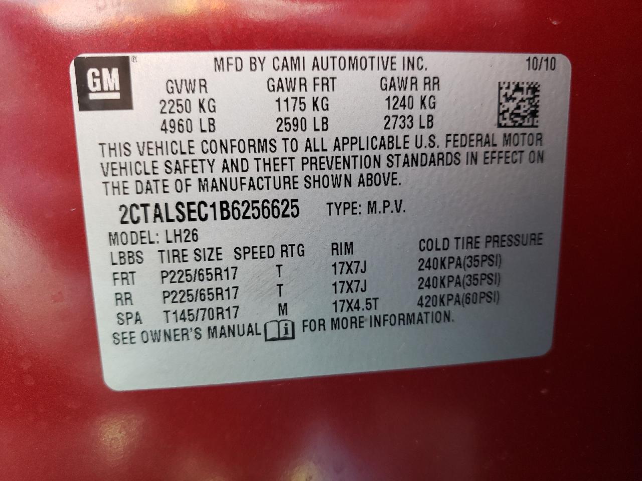Photo 10 from auction – 2011 GMC TERRAIN SL with VIN 2CTALSEC1B6256625
