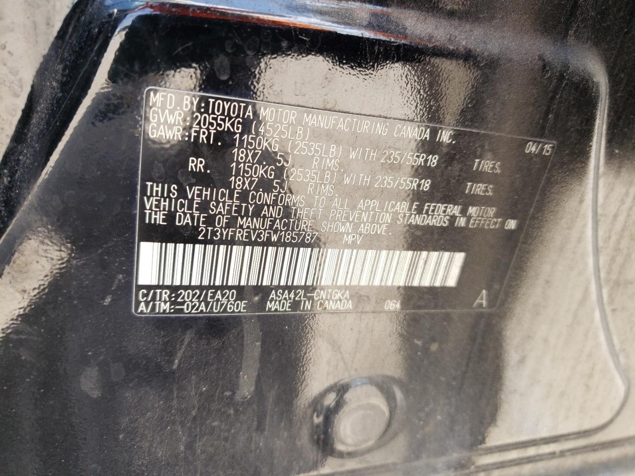 Photo 10 from auction – 2015 TOYOTA RAV4 LIMIT with VIN 2T3YFREV3FW185787