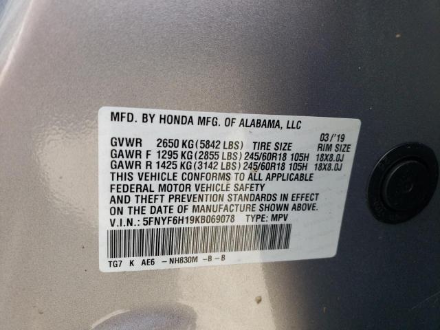 Photo 10 from auction – 2019 HONDA PILOT LX with VIN 5FNYF6H19KB069078