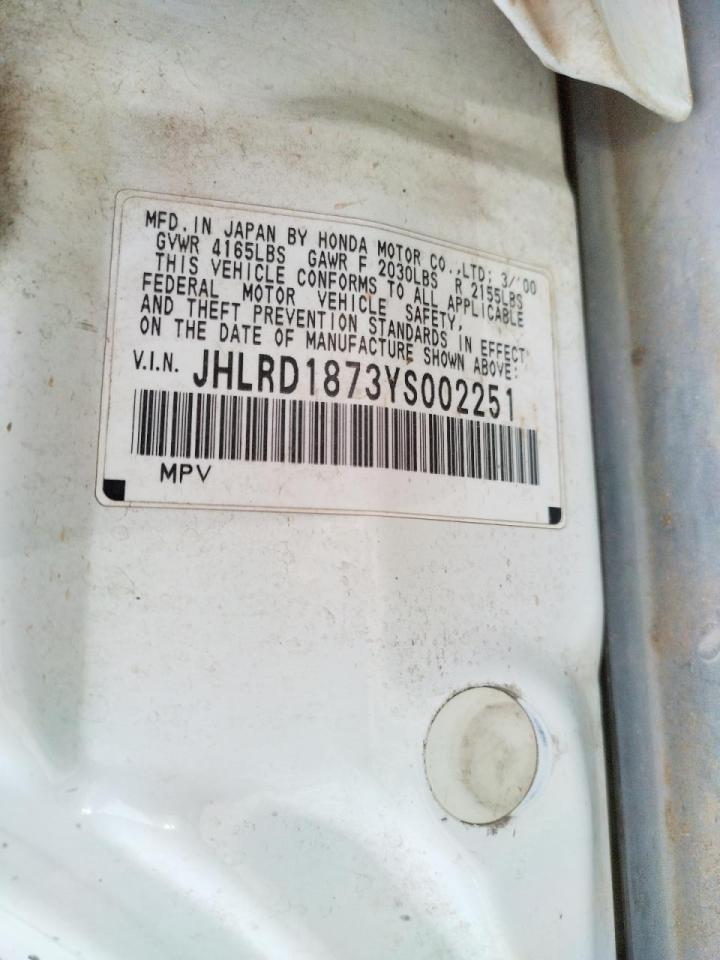 Photo 10 from auction – 2000 HONDA CR-V SE with VIN JHLRD1873YS002251