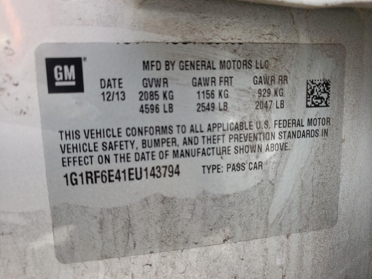 Photo 10 from auction – 2014 CHEVROLET VOLT with VIN 1G1RF6E41EU143794