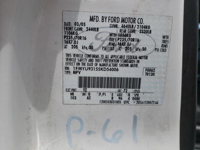 Photo 10 from auction – 2005 FORD ESCAPE XLT with VIN 1FMYU93155KD54006