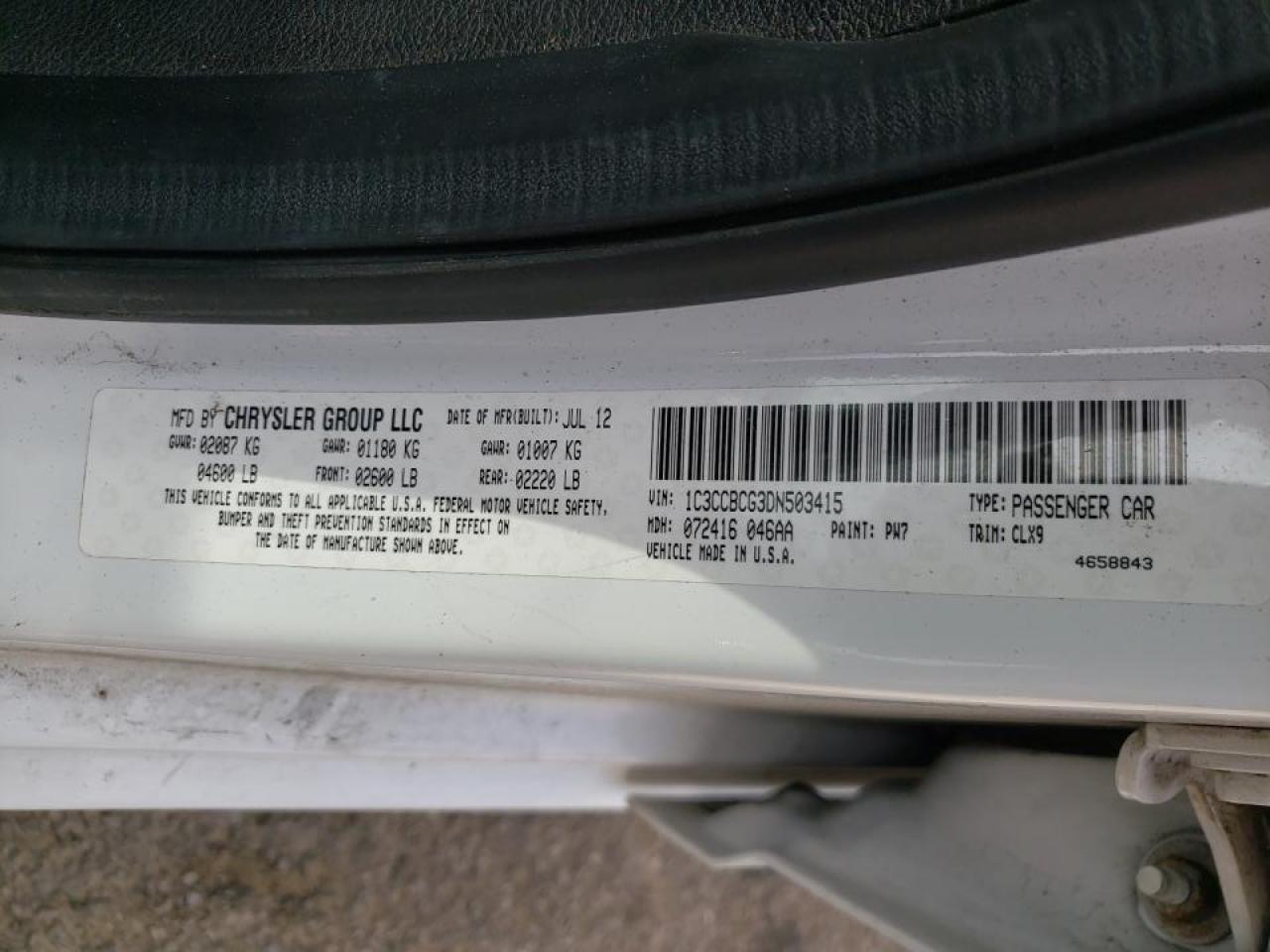 Photo 10 from auction – 2013 CHRYSLER 200 LIMITE with VIN 1C3CCBCG3DN503415