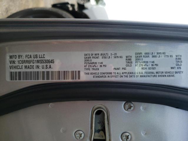 Photo 10 from auction – 2021 RAM 1500 with VIN 1C6RR6FG1MS530645