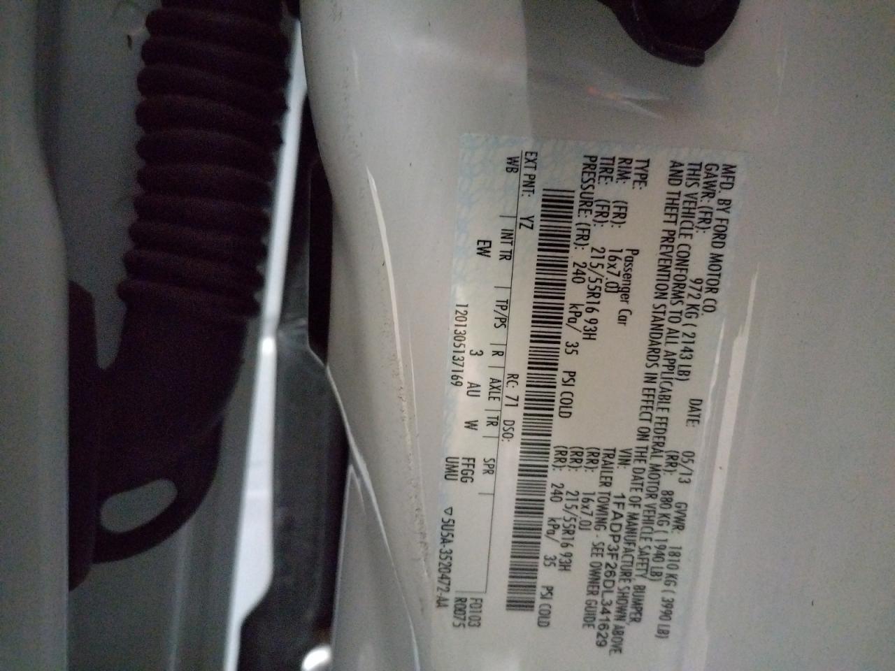 Photo 10 from auction – 2013 FORD FOCUS SE with VIN 1FADP3F26DL341629
