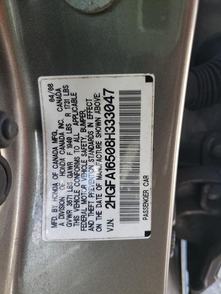 Photo 10 from auction – 2008 HONDA CIVIC LX with VIN 2HGFA16508H333047