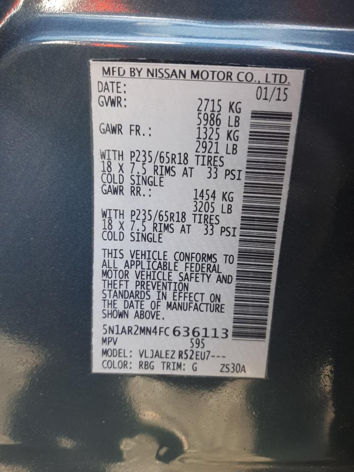 Photo 10 from auction – 2015 NISSAN PATHFINDER with VIN 5N1AR2MN4FC636113