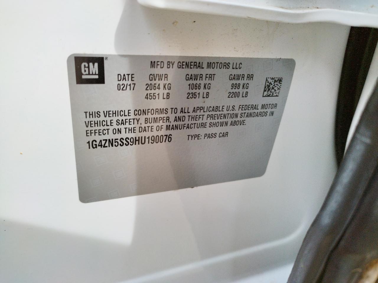 Photo 10 from auction – 2017 BUICK LACROSSE P with VIN 1G4ZN5SS9HU190076